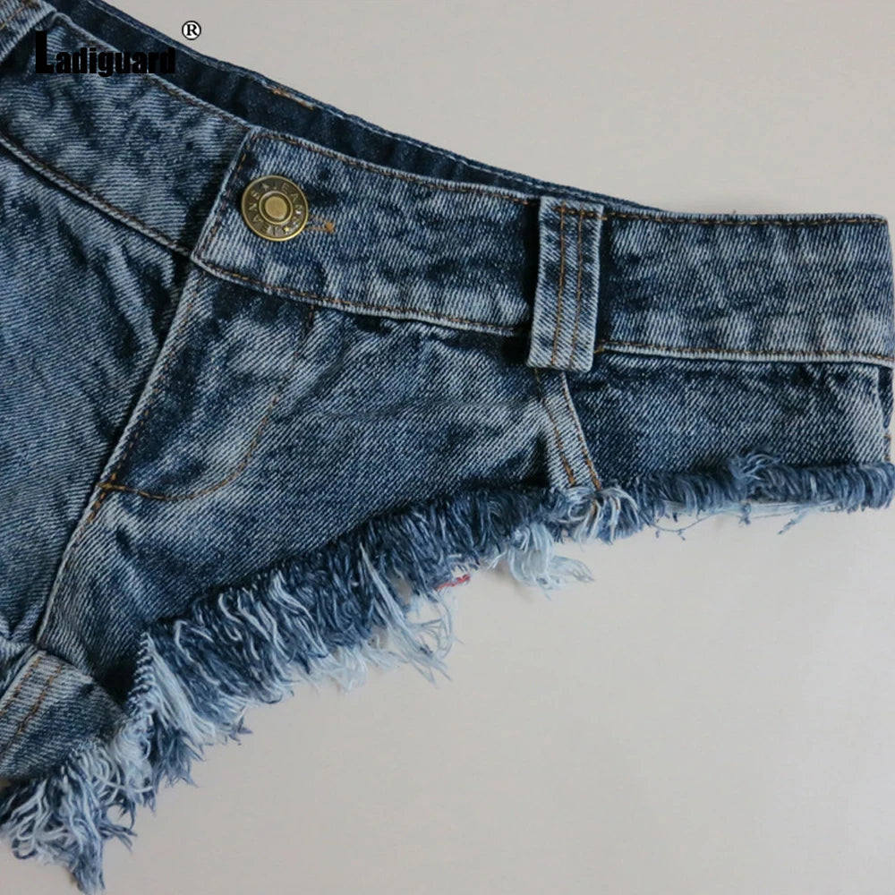 New Sexy Thong Denim Shorts Ripped Summer Vintage Button Hotpants