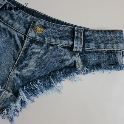 New Sexy Thong Denim Shorts Ripped Summer Vintage Button Hotpants