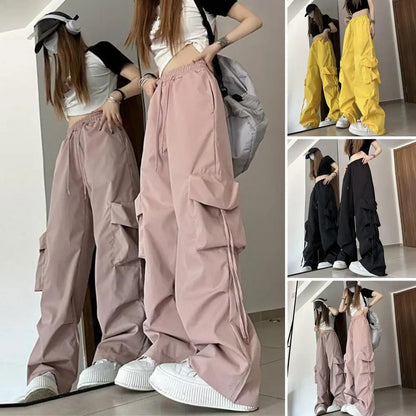 Women's Cargo Pants Vintage-Inspired High Waist Drawstring Pockets