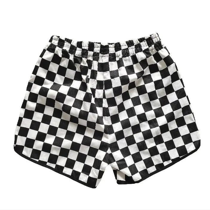 Women's Checkerboard Side Split Plaid Shorts Loose Plus