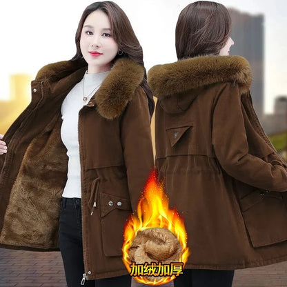 Parkas 6XL Womens 2023 Winter Jacket Loose Casual Padded Coat Plush Fur Collar