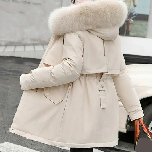 Fur Collar Hooded Parka - Slim Cotton Jacket Korean Winter Coat