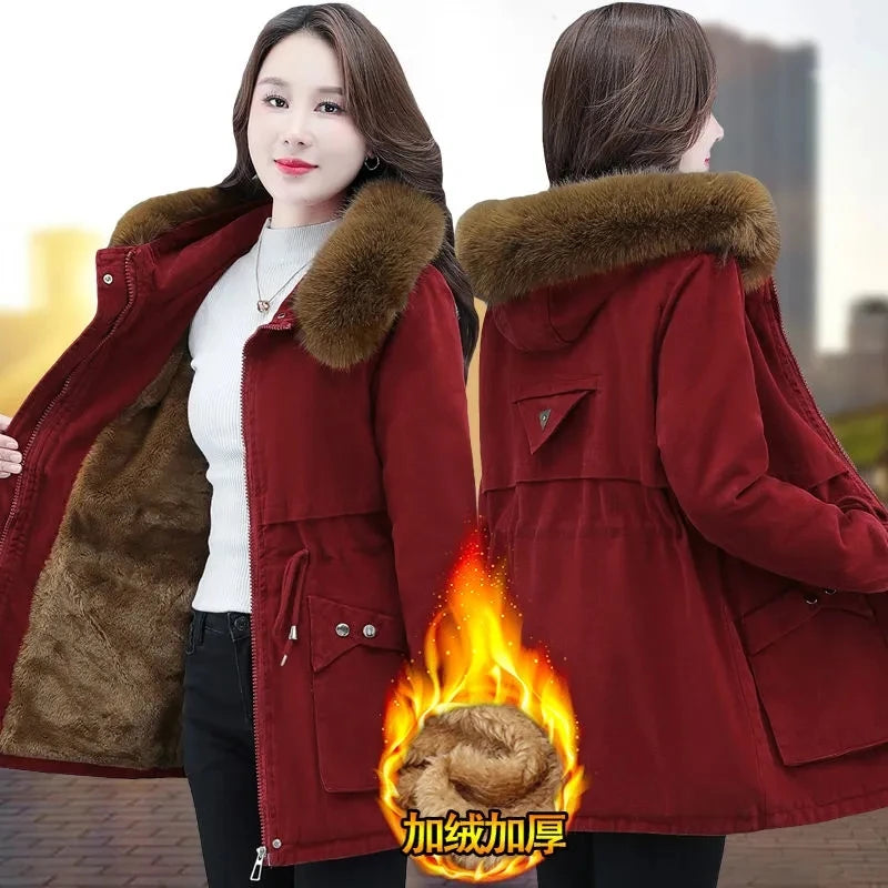 Parkas 6XL Womens 2023 Winter Jacket Loose Casual Padded Coat Plush Fur Collar