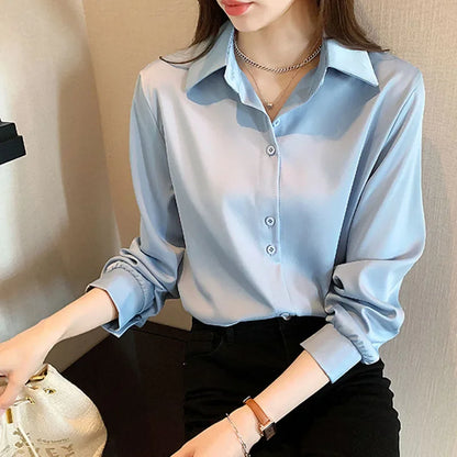 Black Chiffon Shirts For Women Spring NEW Solid Long Sleeve Shirts Korean Fashion Ladies Blouse Simple Female Clothing Tops