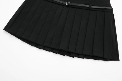 Traf Box Pleated Mini Skirts Women's Black Mid