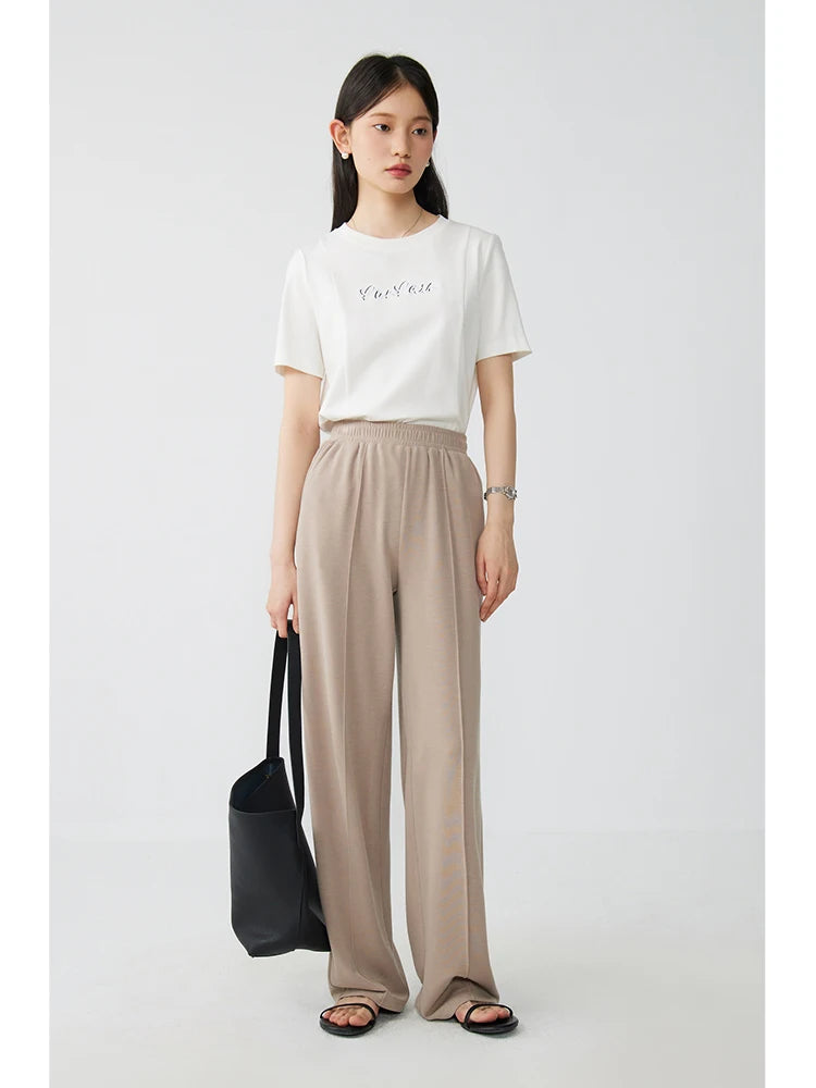 Ziqiao Pleated Wide Leg Women's Pants Casual Loose Office Slacks