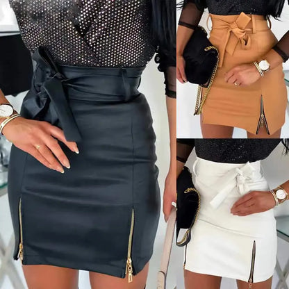 New Sexy Women's Pu Leather Skirt Spring Split Midi