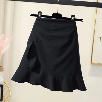 High Waist Mermaid Skirt Asymmetrical Ruffles Office A-Line