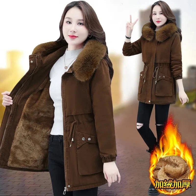 Parkas 6XL Womens 2023 Winter Jacket Loose Casual Padded Coat Plush Fur Collar