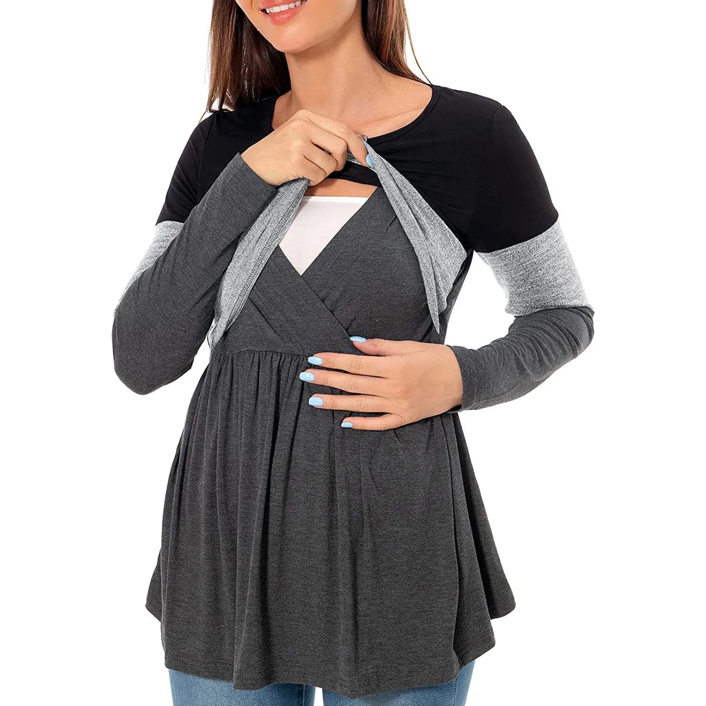 Long Sleeve Nursing T-Shirt - Patchwork Nursed Tops