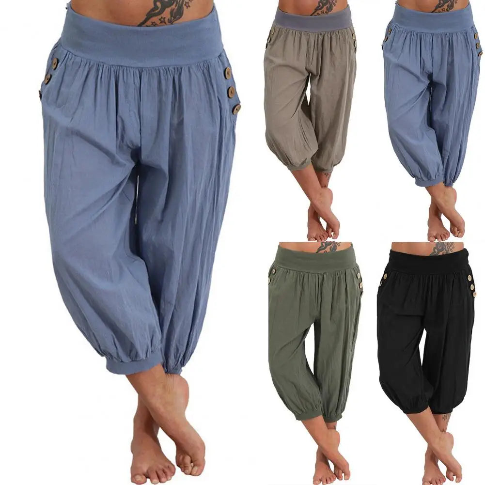 Harem Pants Lantern Shape Beam Feet Solid Color Bloomers