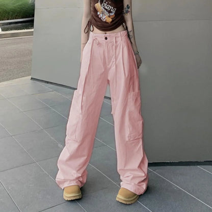 Women's Casual Wide Leg Cargo Pants Oversize Drawstring