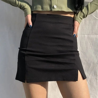 Skirts Women's Black Split Office Ladies High Waist Elegant Slim Mini Skirt Student