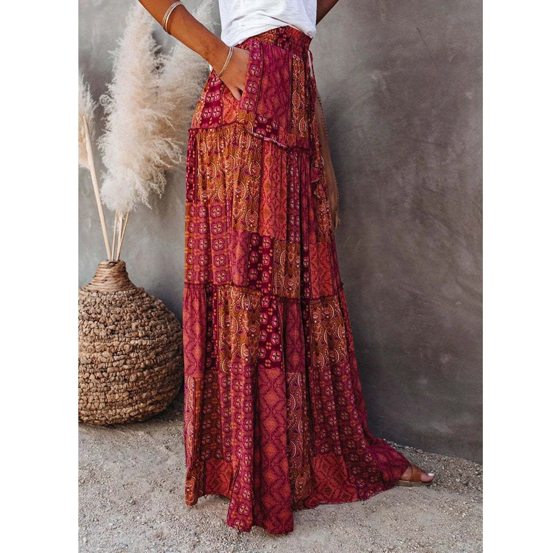 High Waist Maxi Skirt Elastic Pocket Long Women's Summer