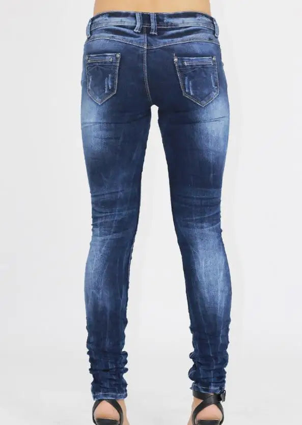 Women's Tight Denim Pencil Pants, Low Waisted Jeans, Tied Dyeing