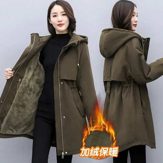 Parkas Women Autumn Winter NEW Wool Liner Thicken Warm Overcoat Hooded Windbreaker