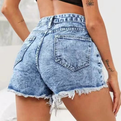 Women's Loose Tight High Waist Athleisure Ripped Denim Shorts