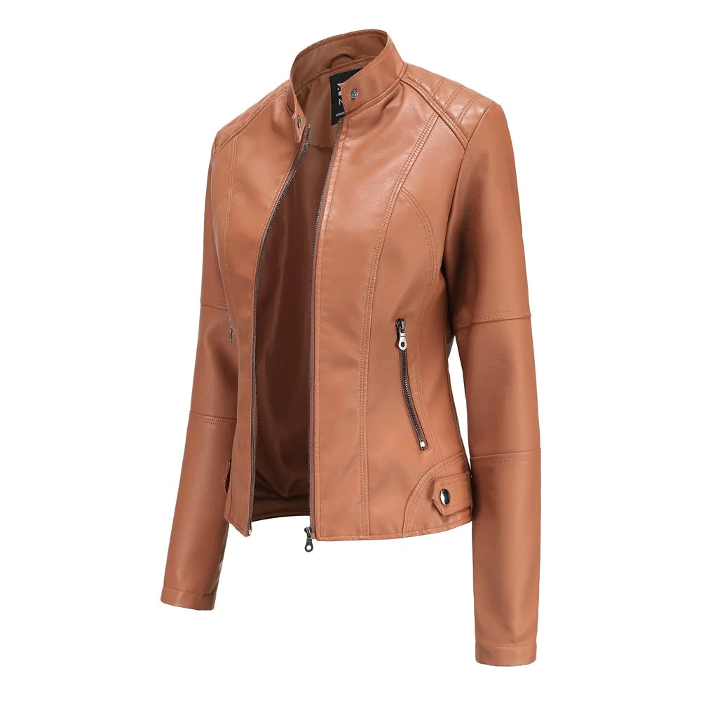 Spring Motorcycle Leather Jacket - Women’s High-Quality Zipper Fashion Coat