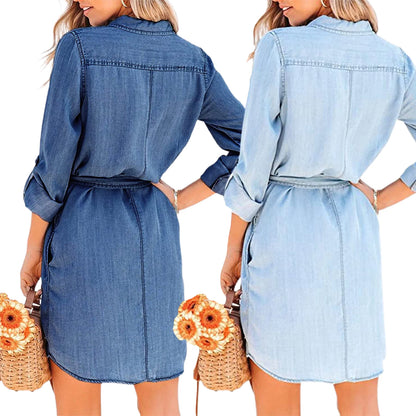 Women's Denim Dress - Long Sleeve Casual