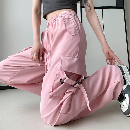 Women's Casual Joggers Tech Pants Vintage Solid High