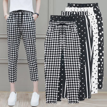 Summer Dot Pattern Women's Large Wave Point Striped Pants