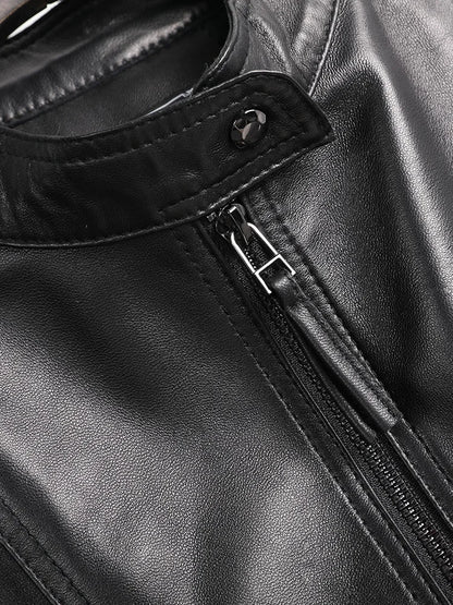 Genuine Sheepskin Leather Jacket - Motorcycle Slim Fit Jacket