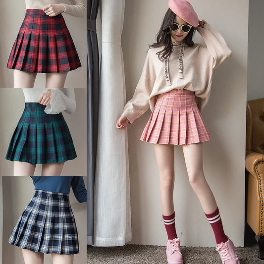 Short Skirt New Korean Women's Zipper High Waist Plaid