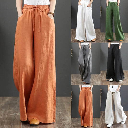 Women's Trousers Summer High Waisted Cotton Palazzo Pants Retro