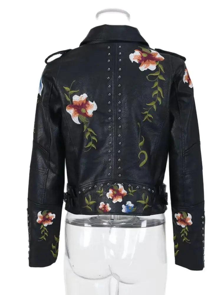 Floral Print Faux Leather Jacket - Women’s High Street