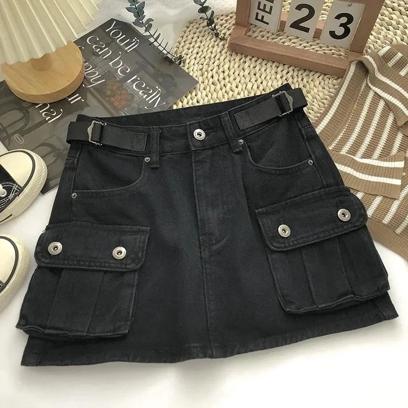 Vintage Denim Skirts Korean Army Green Cargo Skirt Sexy Mini