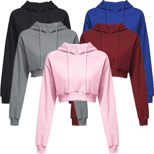 New Fashion Women Hoodie Sweatshirt Short Top Coat Sport Pullover Crop Hoodie