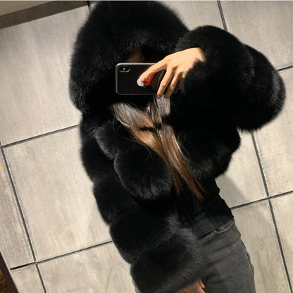 High Quality Furry Cropped Faux Fur Coat - Women’s Fluffy Top Jacket Thick Womenswear