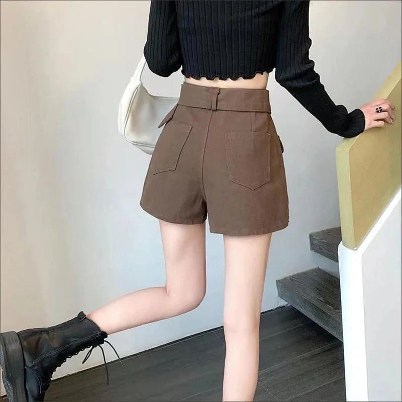 Y2K Streetwear Cargo Mini Skirt Women's High Waist Belt Denim Shorts