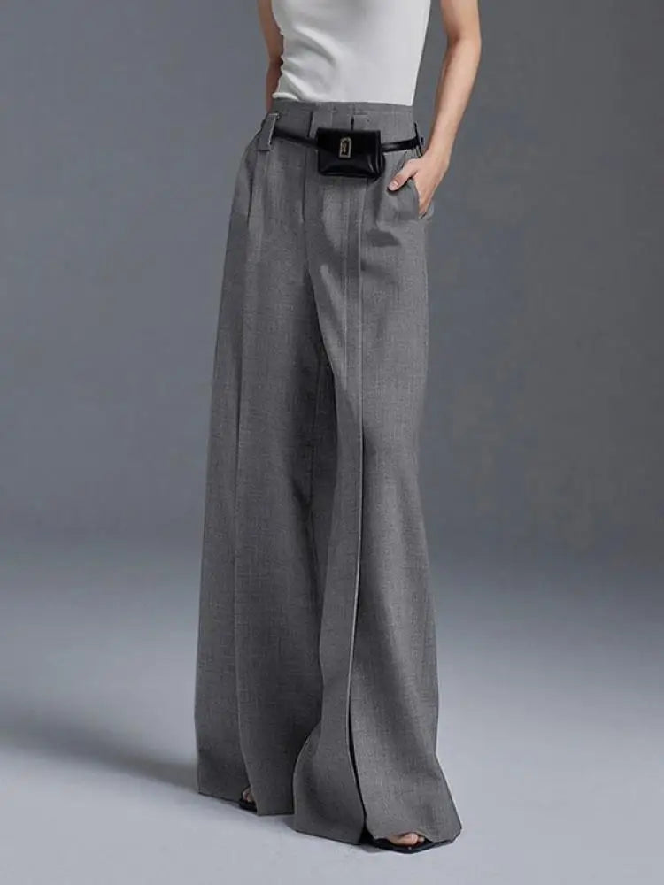 Formal Suit Pants High Waisted Wide Leg Split Trousers