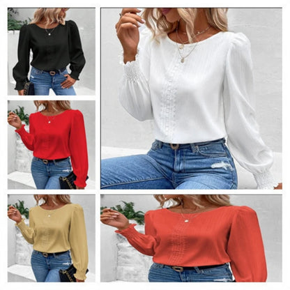 Elegant Women's Long Sleeved Shirt Spring/Summer 2023 Round Neck  Casual Solid Color Blouse Office Lady Clothing S-2XL