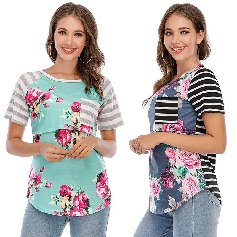 Short Sleeve Nursing Tunic - Comfortable Pregnancy T-Shirt