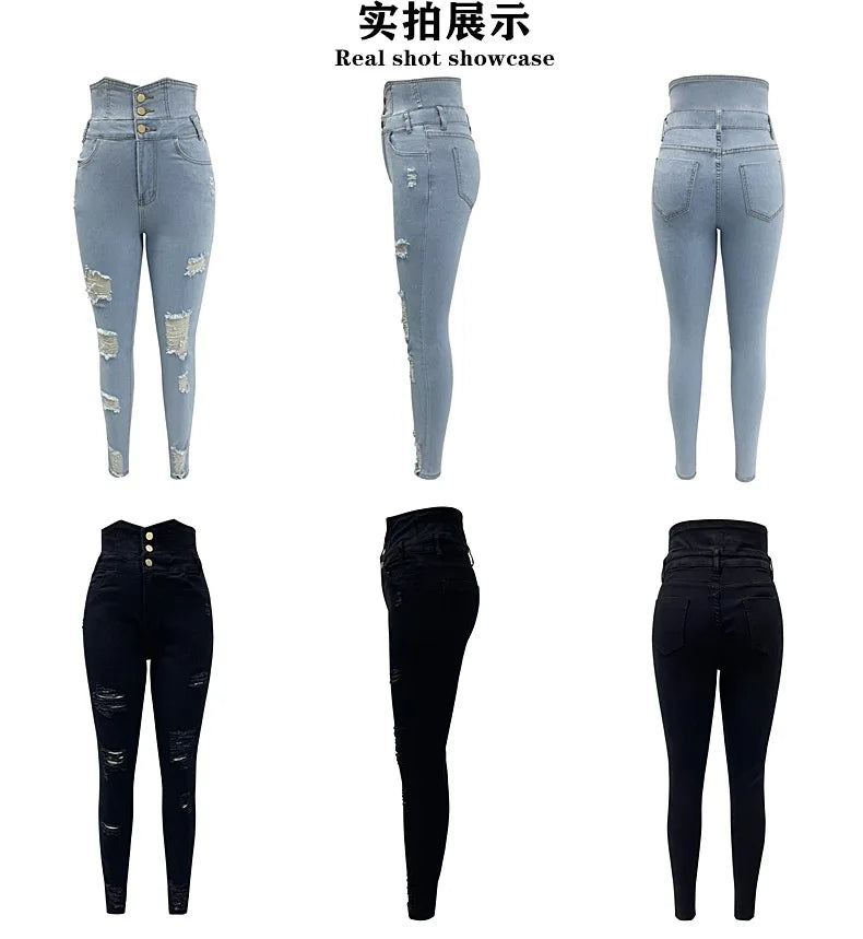 Pencil Pants Jeans Women's Pencil Bodycon High Waist Casual Long