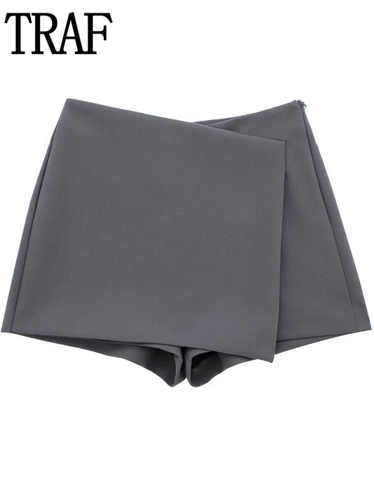 Traf Grey Skirt Shorts High Waist Wrap Short Skirts