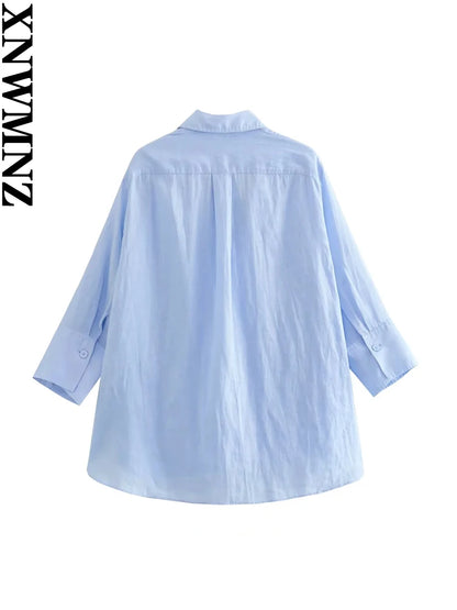 XNWMNZ Women's Fashion 2023 Asymmetric Hem Linen Shirt Women Casual Versatile Lapel Long Sleeve Front Button Female Top