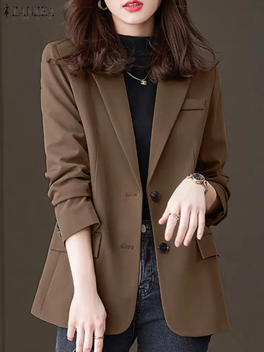 Fashion Women Blazer - ZANZEA Elegant Solid OL Work Suits