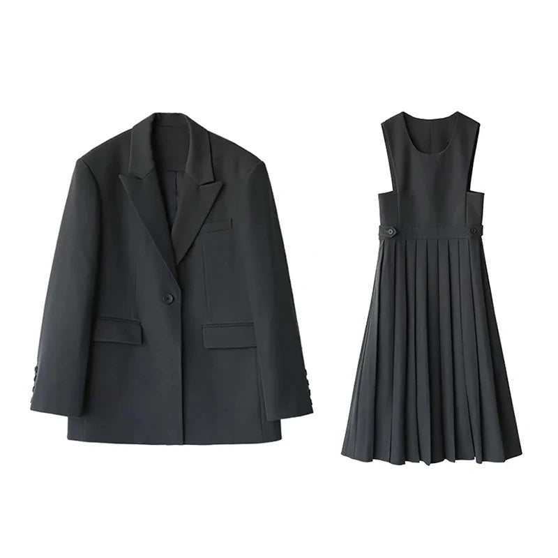 Women’s Blazer Set - Wide Shoulder Pleated Two-piece