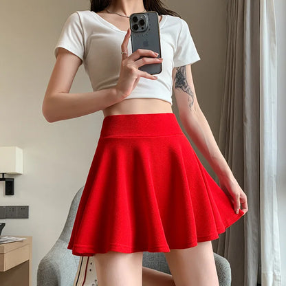 Summer Women's Skirts Fashion Mini Elastic Pleated Skirts