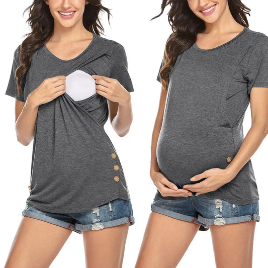 Short Sleeve Nursing Tunic - Comfortable Pregnancy T-Shirt