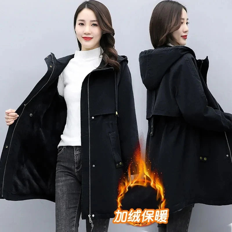 Parkas Women Autumn Winter NEW Wool Liner Thicken Warm Overcoat Hooded Windbreaker