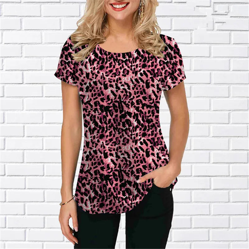 New Fashion Beautiful Leopard 3D Shirts Summer Short Sleeve Women Streetwear 3D Print Blouses Loose Casual Ladies Pullovers Tops