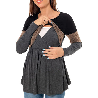 Long Sleeve Nursing T-Shirt - Patchwork Nursed Tops