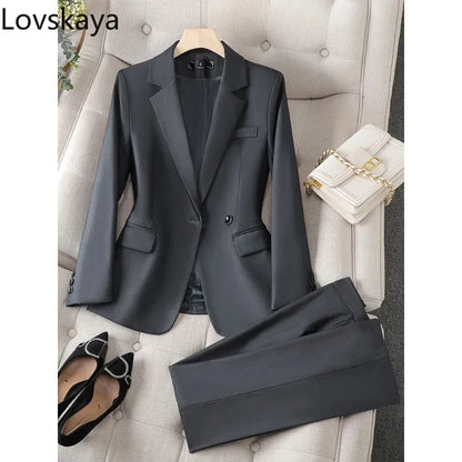 Work Wear Blazer Jacket And Trouser Set - Gray Black Pant Suit, Formal Office