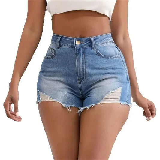 Summer Fashion Commuter Denim Shorts Women's Trend Broken Holes Three Quarter