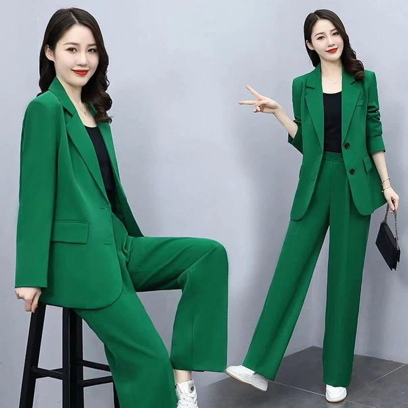 Spring Autumn Thin Women's Blazers Long Pants 2 Piece Set Korean Office Lady Casual Suit Jacket