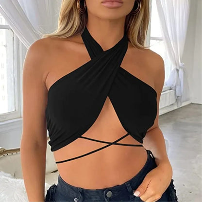 T2K cross-border hot selling summer solid color backless chest strap women's single piece top from Europe and America